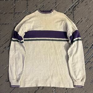 Vintage L.L.Bean Purple/Green/Grey Striped Crewneck Sweatshirt Medium